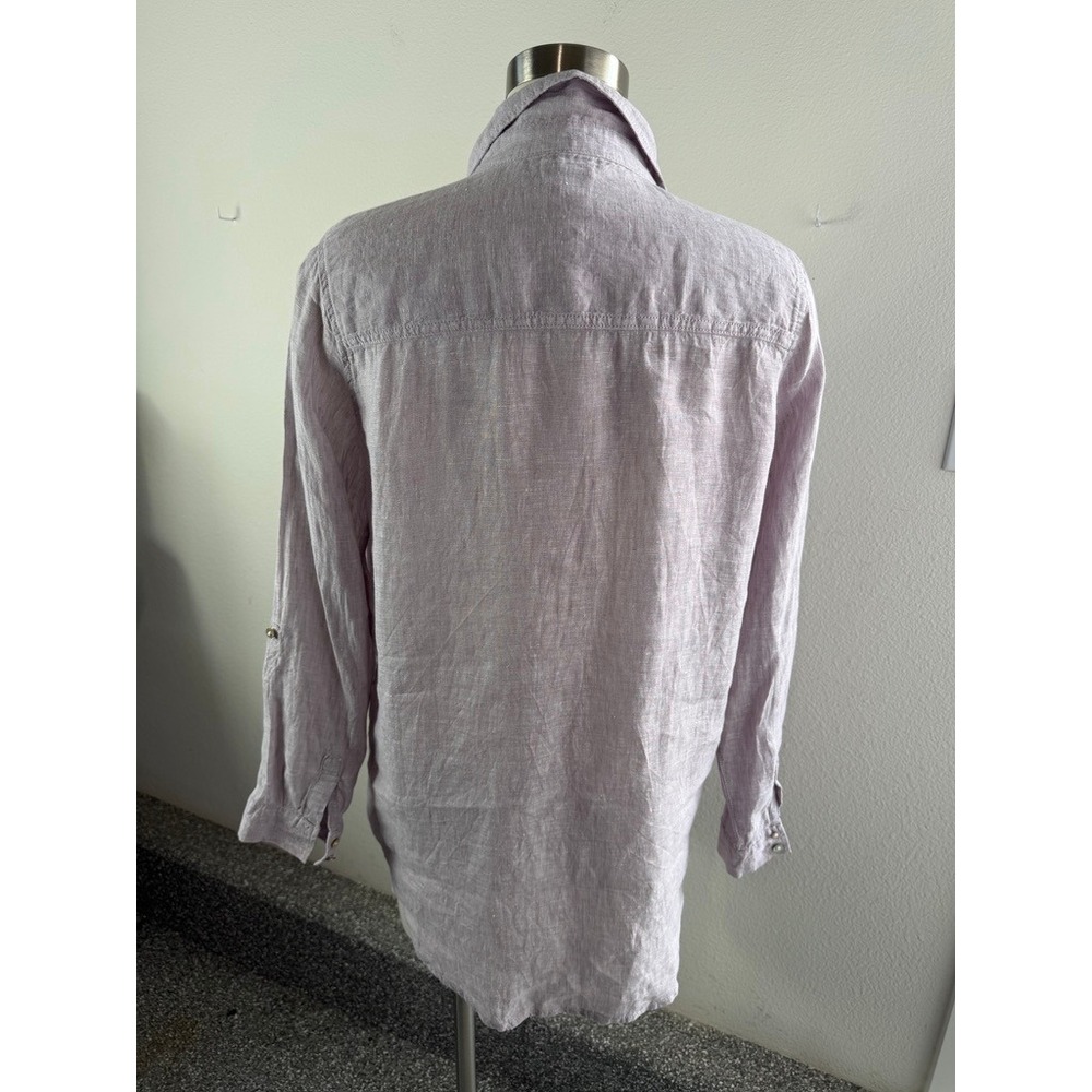 Sigrid Olsen Womens Small Purple 100% Linen Button Up Shirt Roll Tab Sleeve - Picture 9 of 10